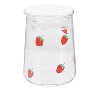 Levemolo Set de Tasses en Verre Transparent à Motif Fraise avec Couvercle et Paille, Bouteille D'eau en Verre 600ml, pour Fête, Design Créatif et Étanchéité