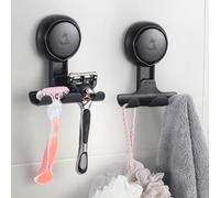 LEVERLOC Lot de 2 supports de rasoir pour douche, crochet à ventouse puissant pour serviette, luffa, rasoir, raclette, crochet de douche mural sans dommages, support de rasoir pour salle de bain