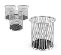 Leviatan D.RECT Lot de 24 pots à crayons ronds en métal métallique | Mesh multifonction pour stylo à bille Ø 91 mm Argent