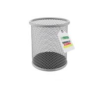 LEVIATAN Pot à Crayons en Métal - Porte-Stylo Rond Ø91 mm - Organiseur de Bureau et Maison - Filet Métallique avec Base Antidérapante - Gris Cendré