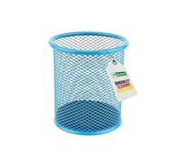 LEVIATAN Pot à Crayons en Métal - Porte-Stylo Rond Ø91 mm - Organiseur de Bureau et Maison - Filet Métallique avec Base Antidérapante - Bleu
