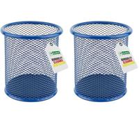 Leviatan Pot à Crayons en Métal - Porte-Stylo Rond Ø91 mm - Organiseur de Bureau et Maison - Filet Métallique avec Base Antidérapante - Bleu Marine