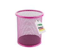 LEVIATAN Pot à Crayons en Métal - Porte-Stylo Rond Ø91 mm - Organiseur de Bureau et Maison - Filet Métallique avec Base Antidérapante - Rose