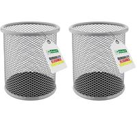 Leviatan Pot à Crayons en Métal - Porte-Stylo Rond Ø91 mm - Organiseur de Bureau et Maison - Filet Métallique avec Base Antidérapante - Gris Cendré