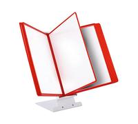 LEVIATAN Système de Présentation de Table A4 avec 10 Panneaux - Support Métallique Stable - Porte-Documents Rotatif pour Bureau, Atelier, Accueil - Rouge