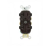 Leviton 5842 20 A, 125/250 V, prise duplex à corps étroit, lame droite, qualité commerciale, mise à la terre, double tension, marron