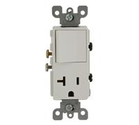 Leviton Decora 5636-W Interrupteur combiné unipolaire 20 A, 120 V, qualité commerciale, mise à la terre, blanc