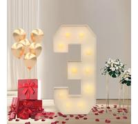 Levkitch Chiffres LED 3D - Chiffres lumineux - Lettre lumineuse LED avec blanc chaud et froid - Veilleuse décorative pour mariage, anniversaire, fête, Noël (numéro 3)