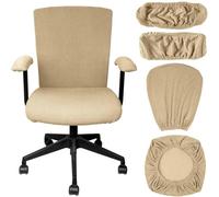 Levoberg Housse de Chaise de Bureau avec Housse d'accoudoir Extensible Housse Fauteuil de Bureau Imperméable Couverture Siège de Bureau Rotatif Housse Chaise d'ordinateur Lot de 1 Beige-Jaune