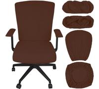 Levoberg Housse de Chaise de Bureau avec Housse d'accoudoir Extensible Housse Fauteuil de Bureau Imperméable Couverture Siège de Bureau Rotatif Housse Chaise d'ordinateur Lot de 1 Café