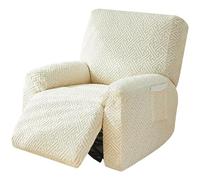 Levoberg Housse Fauteuil Relax Electrique Extensible 4 Pièce en Jacquard Housse Fauteuil Inclinable avec Poches Latérales Couverture Protège Canapé 1 Place Relaxant Lavable Beige