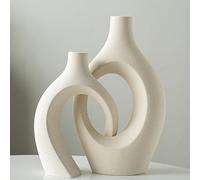 Levvohd Lot de 2 vases XL en céramique Beige pour décoration d'intérieur Moderne, entrée éclectique, vases à Fleurs Creux de Style bohème Moderne pour Salon, bibliothèque, Salle à Manger, Table Basse