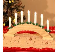Lewondr Bougeoir LED en Bois de Noël, Bougies Coniques sans Flamme avec Alimentation USB, Bougie de Fenêtre avec 7 Lumières LED, Pont de Bougie pour Décoration de Mariage, Bois