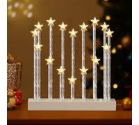 Lewondr Chandelier Suédois de Noël, 16 Bougies Sans Flamme en Forme d'étoile, Alimentées par USB, Bougies de Noël en Bois pour la Décoration de Noël, Mariage, Fête, Blanc