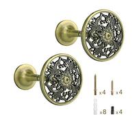 Lewondr Embrasse à Rideaux, Lot de 2, Bronzé | Mural, Antique Gravé Floral, Vintage Rétro Décoratif, Rideau Crochet Métallique pour Salon Chambre Salle de Bain