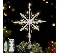 Lewondr Topper pour Sapin De Noël Étoile, 15,94" Étoile De Bethléem en Résine avec 20 Ampoules LED, Minuterie 6H & 8 Modes USB Télécommande, Topper pour Décoration De Noël D'intérieur, Argent