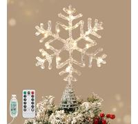 Lewondr Topper pour Sapin De Noël Flocon De Neige, 12,2'' Topper en Résine Scintillante avec 20 Ampoules LED, Minuterie 6H Et 8 Modes Télécommande USB, Décor De Cime De Noël pour La Maison, Argent