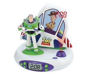 Lexibook - Disney Toy Story Buzz Woody - Réveil Projecteur, Veilleuse et Projection de l'heure au Plafond, Effets sonores, Garçon, Fille, à Piles, Blanc/Vert RP505TS