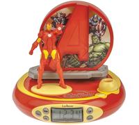 Lexibook, The Avengers, Radio réveil projecteur Iron Man, Veilleuse intégrée, Projection de l'heure au Plafond, Effets sonores, à Piles, Rouge/Jaune, RP510AV