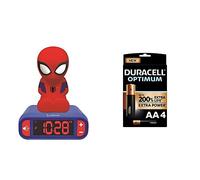 Lexibook- Veilleuse Spider-Man pour Enfant Spiderman Lumineux Effets sonores Marvel Horloge Réveil Garçons Superhéros Snooze Couleur Bleue, RL800SP + Duracell - Nouveau Piles alcalines AA Optimum