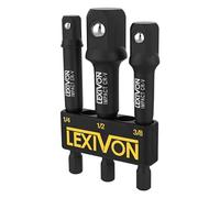 LEXIVON Adaptateur Douille Visseuse 3 Pièces (7,5 cm) Porte Embout Visseuse a Choc, Adaptateur 1/4" 3/8" 1/2" (6,3 mm, 9,5 mm, 12,7 mm) Douille a Choc Pour Tournevis ou Perceuse-Visseuse (LX-101)