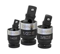 LEXIVON Joint Universel à Impact - Design SLIM breveté | Set de 3 pièces 1/2", 3/8", et 1/4" pour douilles pivotantes | Acier au chrome-molybdène à haute résistance aux chocs (LX-113-S)