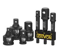 LEXIVON Kit combiné d'adaptateurs pour douilles à choc, 7 pièces Augmentateur, Réducteur et Ensemble d'extension | 1/4"-3/8"-1/2" Pour tournevis à choc, Protection active contre la rouille (LX-109)