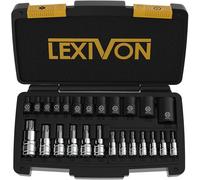 LEXIVON LX-148 Master Jeu d'embouts et douilles Torx en alliage S2 de qualité supérieure et acier Cr-V, 25 pièces, douilles T8-T60 et E-Torx E4-E22, avec étui de rangement robuste
