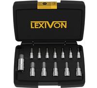LEXIVON Set de 13 Douilles à 6 pans intérieurs | SAE Impériales taille de 5/64’’ à 9/16’’ | Jeu de hex douilles à embouts, entraînement 1/4" 3/8" 1/2" pour clés dynamométriques et perceuses (LX-142)