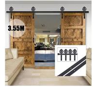 LEYSHOP 3,55M Tringle Rail à Double-Porte Coulissante Suspendu Système de Voie Grande Roue de Poulie de Rail de Porte