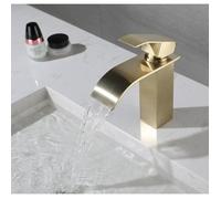 LEYSHOP Robinet de Lavabo avec Bec Cascade, Robinetterie de Salle de Bain de Baignoire en Acier Inoxydable - Doré Vintage