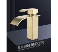 LEYSHOP Robinet de Lavabo - Bec Cascade, Robinet Salle de Bain pour Vasque à Poser, Mitigeur de Baignoire Lavabo Carré Doré Moderne