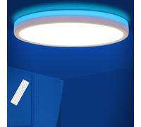 LEZOE 24W RGB LED Plafonnier Dimmable avec Télécommande, 2400LM 3000K-6500K, RGB rétroéclairage Changement de couleur, Veilleuse Carré pour Salon, Chambres d'enfants, chambre à coucher φ30x2.5cm