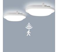 LEZOE 2PCS Plafonnier LED avec détecteur de mouvement, 18W 2200lm 120lm/W, IP54 plafond éclairage de salle de bain 4000K, Plaque étanche pour pièces humides, couloirs, sous-sols, garages et balcons
