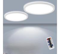 LEZOE 2PCS Plafonnier LED Dimmable avec Détecteur de Mouvement Radar 18W 2000LM, Lumineux avec Télécommande 3000K-6000K Plafonnier, 2.5cm Ultra Fin Lampes de Plafond pour Bains Garage Couloir 22CM