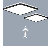 LEZOE 2PCS Plafonnier LED Dimmable avec Détecteur de Mouvement Radar 24W 2400LM, Lumineux avec Télécommande 3000K-6000K, 2.5cm Ultra Fin Lampes de Plafond pour Bains Garage Couloir 30 * 30CM Noir