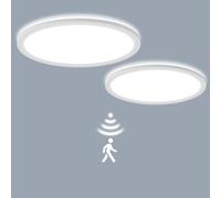 LEZOE 2PCS Plafonnier LED Dimmable avec Détecteur de Mouvement Radar 24W 2400LM, Lumineux avec Télécommande 3000K-6000K Plafonnier, 2.5cm Ultra Fin Lampes de Plafond pour Bains Garage Couloir Ø30CM