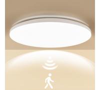 LEZOE Plafonnier LED avec détecteur de mouvement Radar, 20W 2700LM 136Lm/W 4000K Plaque LED, IP54 plafond étanche pour salle de bain, garage, escalier, sous-sol, balcon, couloir Ø30cm