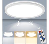LEZOE Plafonnier LED Dimmable avec Détecteur de Mouvement Radar 24W 2400LM, Lumineux avec Télécommande 3000K-6000K Plafonnier, 2.5cm Ultra Fin Lampes de Plafond pour Bains Garage Couloir Ø30CM