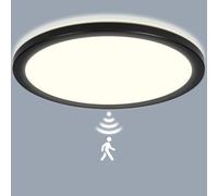 LEZOE Plafonnier LED Dimmable avec Détecteur de Mouvement Radar 30W 3300LM, Lumineux avec Télécommande 3000K-6000K Plafonnier, Lampes de Plafond pour Bains Garage Couloir φ39x2.5cm noir
