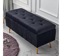 LFONDIGE Banc de Rangement rembourré en Velours Luxueux, Meuble de décoration Haut de Gamme, Banc de Rangement Ottoman, Banc à Chaussures Confortable, Repose-Pieds pour entrée de Salon, Noir 60 x 40