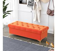 LFONDIGE Banc Ottoman Luxueux avec Rangement, Coffre de Rangement Moderne, Banc Ottoman pour Chambre à Coucher, Salon, Banc de Rangement rembourré en Velours, Banc de Bout de lit - Orange 100 x 40 x