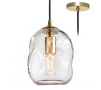 LFsem Suspensions en Verre Transparent Incurvé Vintage E27 Lampe Suspendue | Lustre Suspendu Luminaire pour Cuisine, Salle à Manger, Salon & Chambre | Abat-jour en Verre Art Déco & Métal Laiton Brossé