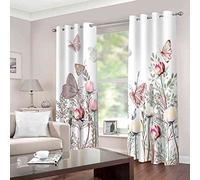 LGCK Rideaux Occultants Isolant Thermique Polyester Rideaux pour Garçon Fille Chambre Papillon Fleur Rose 3D Design Moderne À Oeillets Salon Rideau 280x260cm(Largeur x Hauteur),2 Pièces