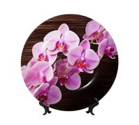 LHBWCVN Assiettes décoratives en céramique avec motif fleur d'orchidée - 25,4 cm - Assiette décorative personnalisée en porcelaine anglaise avec présentoir - Décoration murale à suspendre pour