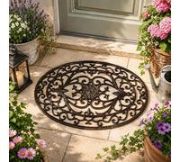 L'Héritier Du Temps Paillasson en Fonte Tapis d'Entrée Gratte Pied Ovale Patiné Marron Décoration de Jardin Motif Volute 2x40x61cm