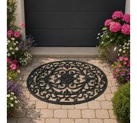 L'Héritier Du Temps Paillasson en Fonte Tapis d'Entrée Gratte Pied Ovale Patiné Vert Décoration de Jardin Motif Volute 2x40x61cm