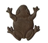 L'Héritier Du Temps Pas Japonais Motif Grenouille Décoration de Jardin en Fonte Patinée Marron 2x28x32cm