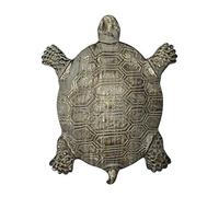 L'Héritier Du Temps Pas Japonais Motif Tortue Décoration de Jardin en Fonte Patinée Grise 2x25,50x31cm