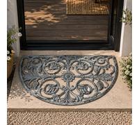 L'Héritier Du Temps Tapis Gratte Pieds en Forme de Demi Lune ou Paillasson Motifs Volutes et Feuilles en Fonte Patinée Gris 1x39,5x68cm